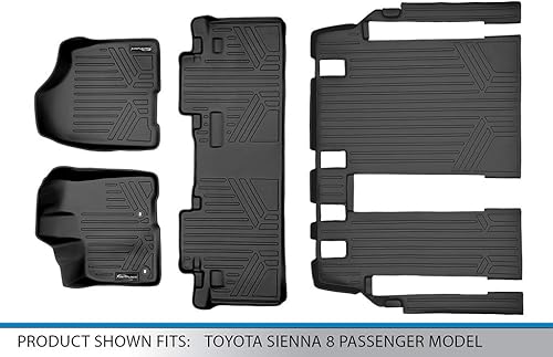 Miniatura 6 de MAXLINER - Juego de alfombrillas de ajuste personalizado de 3 filas, color negro, compatible con Toyota Sienna 2013-2020 modelo de 8 pasajeros
