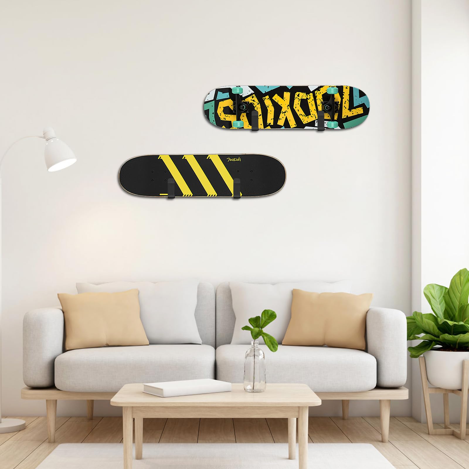 HENGBIRD 2 soportes de pared horizontales para snowboard, soporte de pared para monopatín, longboard, almacenamiento y snowboard + 1 gancho para atornillar