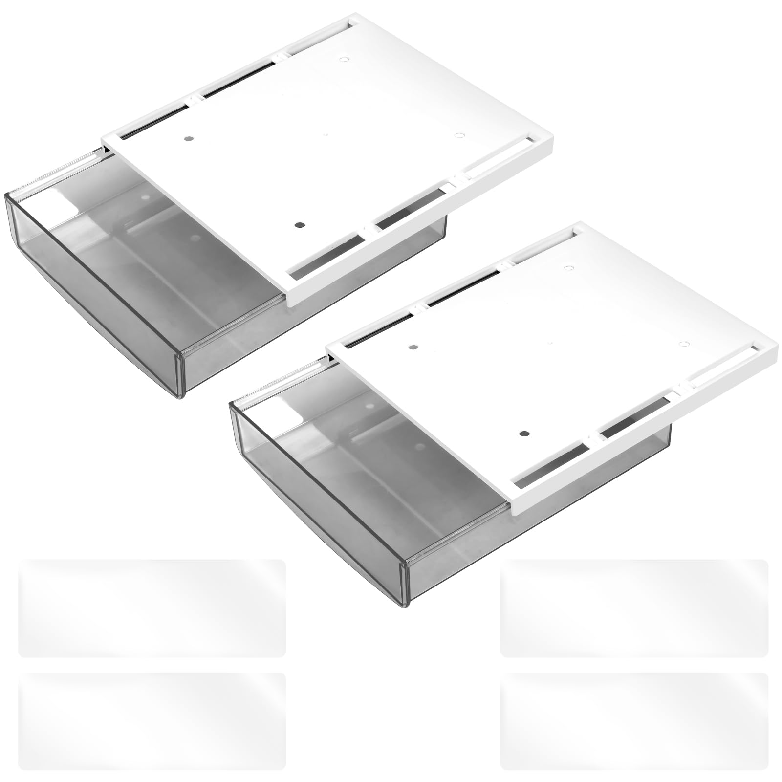 2Pcs Under-Desk Drawer Storage Box Paste-Type No Drill Hidden Under-Desk Storage Box Abs Large-Capacity Self-Adhesive Furniture Drawers for Home Office, Kitchen, Or School Supplies 21x18x5.3cm