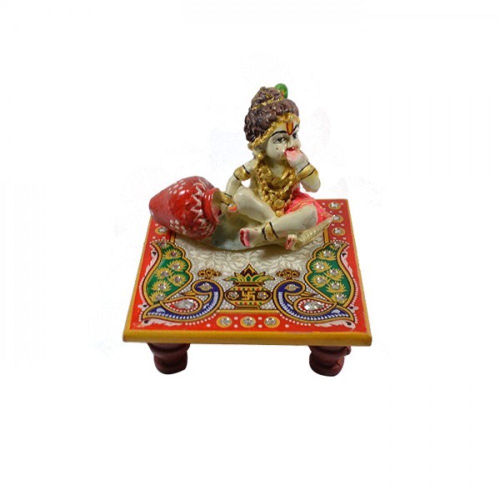 Varmohey Royal Handicrafts Hand Painted Marble Krishna Chowki