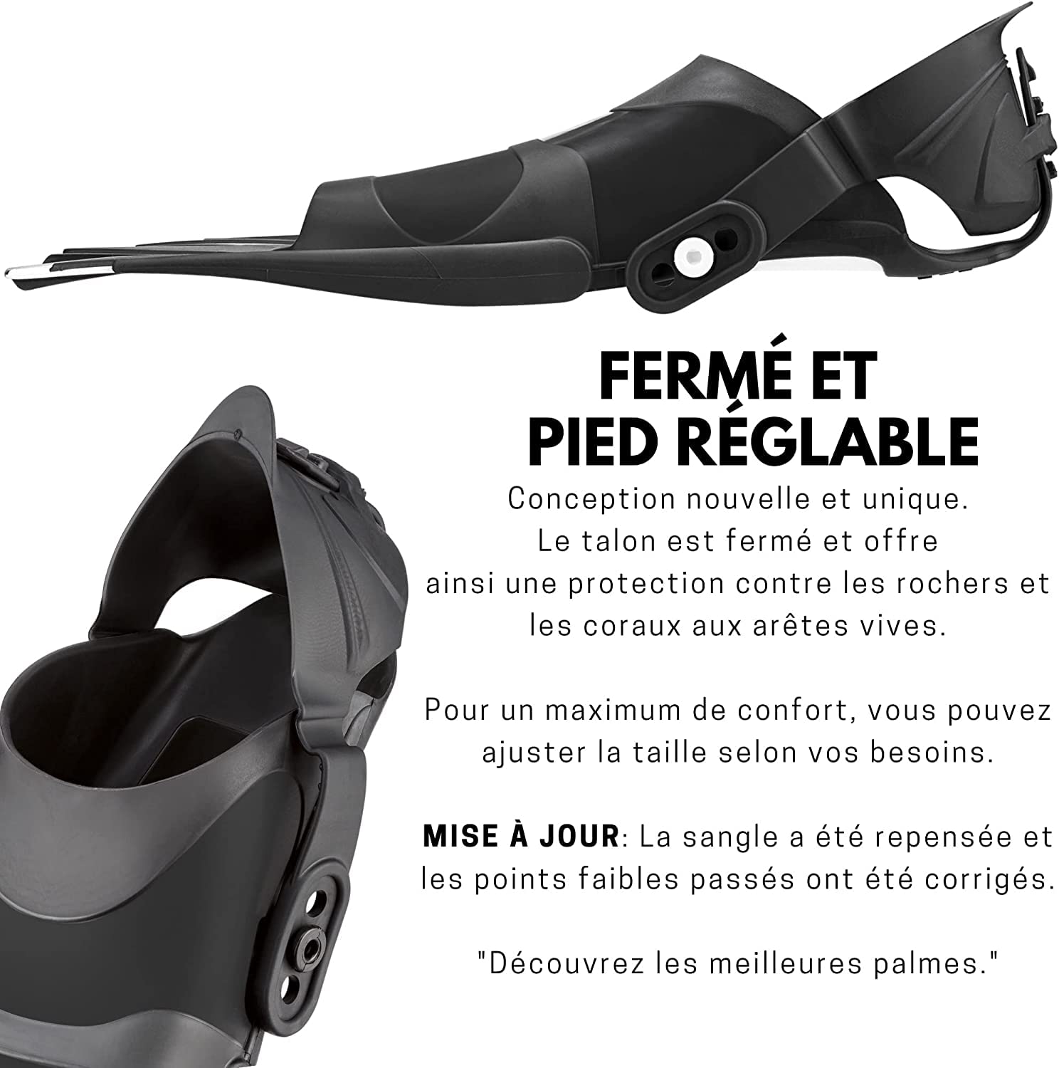 Khroom Palmes de plongée réglables Courtes avec Housse à accrocher Taille 36-47 Palmes Courtes pour la Natation Adultes Femmes et Hommes | Palmes Snorkeling Natation Entraînement