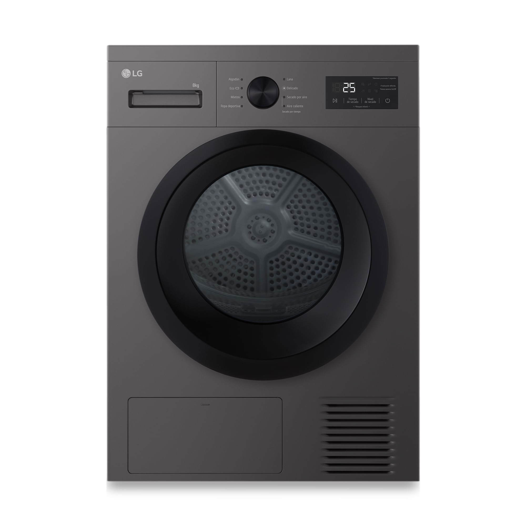 LG RHA1008NDK - Secadora de Ropa 8kg, Bomba de Calor y Carga Frontal, D, Secadora LG Serie 100, 65 dB, Secado por Bomba de calor, LED Display, Ahorra EnergÃa y Tiempo, Color Grafito