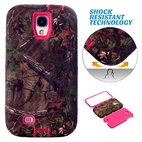 S4 Case, Galaxy s4 Case Camo, MagicSky Plastic + TPU Tuff Dual Layer Hybrid Pine Tree Pattern Case Cover for Samsung Galaxy S4 IV i9500 - 1 Pack - Retail Packaging - Hot Pink