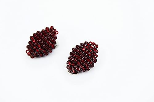 Miniatura 2 de Sparkly red clip on or stud on delicate earrings Burgundy iridescent garnet color minimalist style jewelry Merry Christmas gift