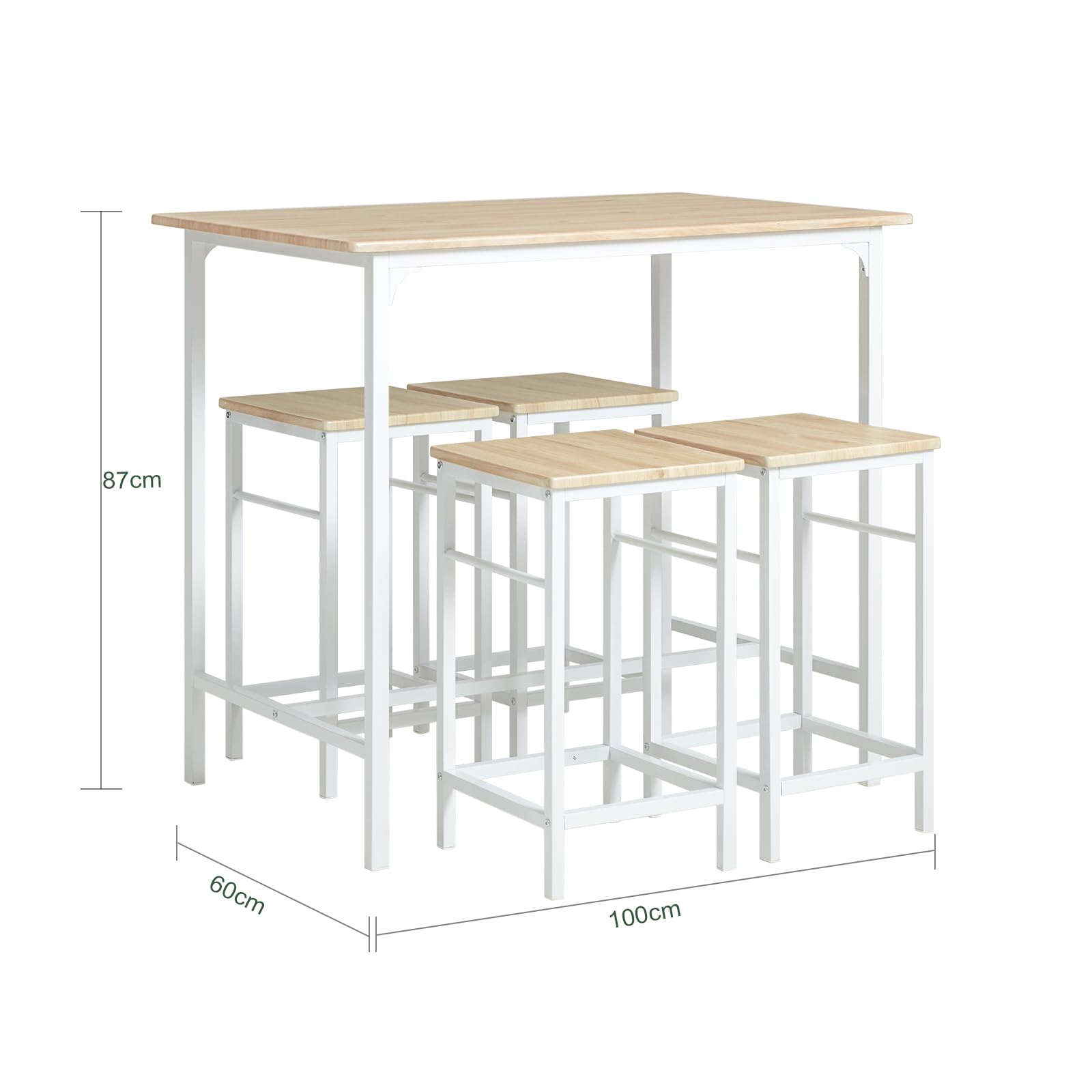 SoBuy Set Tavolo da Bar Alto con 4 Sgabelli Tavolo Salvaspazio per Cucina Piccola e Balcone, Stile Industriale Moderno Tavolino Alto da Esterno per Giardino o Terrazzo OGT11-WN