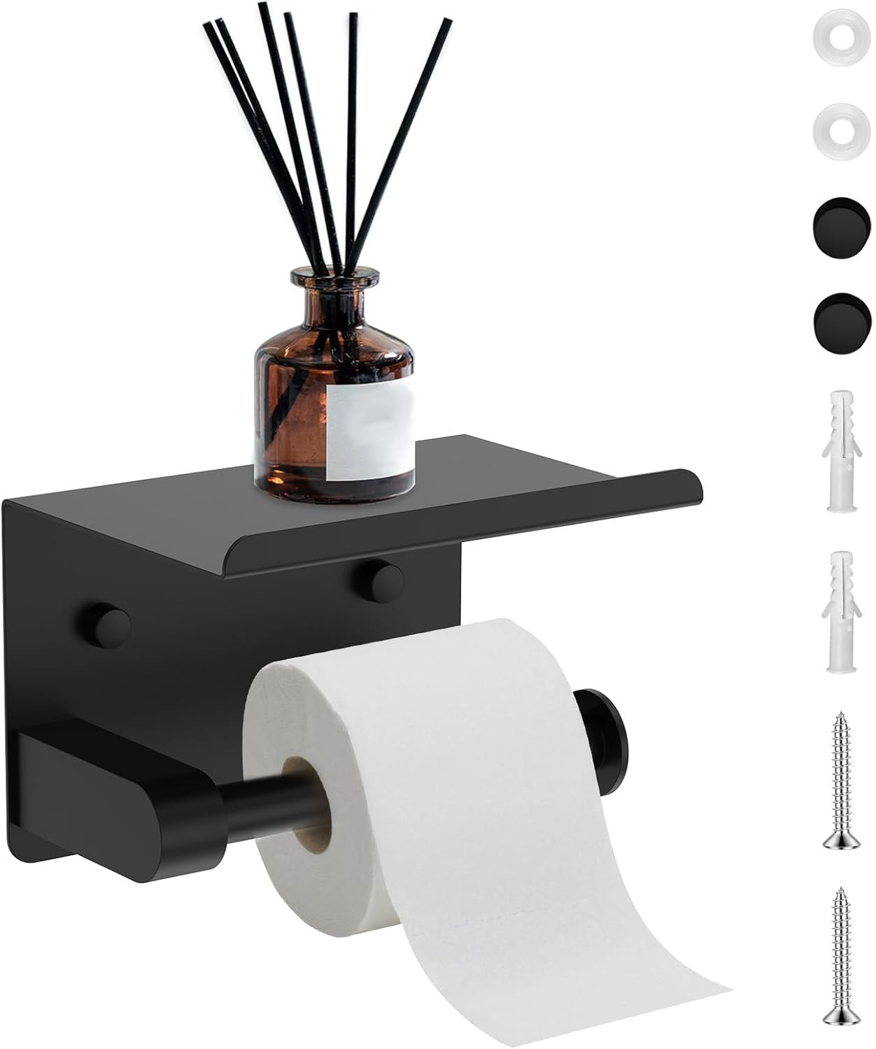 Classic White Ceramic Toilet Paper Holder Wall Mount, Elegant Bathroom Accessory for RV & Camper,Black