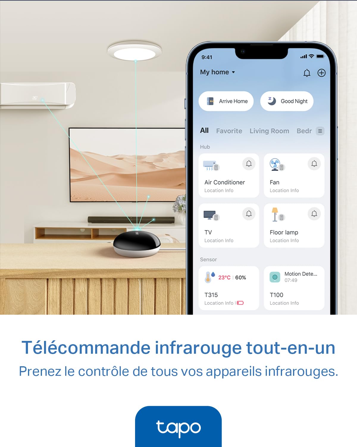 Tapo Télécommande Infrarouge H110 - Prend en Charge 18 Types d'appareils, Plus de 8000 Marques, hub pour capteurs Tapo, Commande vocale avec Alexa/Siri, Compatible avec Matter, Minuterie