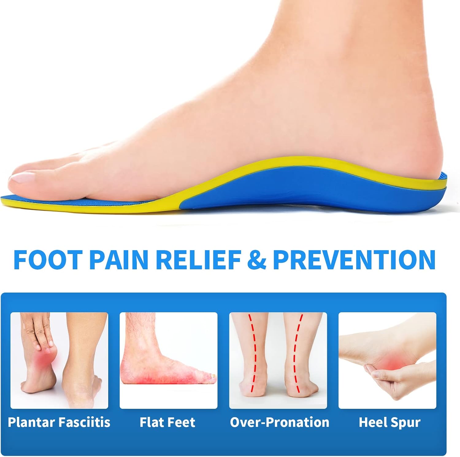 Arch Support Plantar Fasciitis Insoles - Heavy Duty Orthotics Shoe Inserts for Plantar Fasciitis, Heel Pain, Flat Feet, Metatarsalgia Relief Shoe Inserts - Gel Sports Insoles - Work Insoles