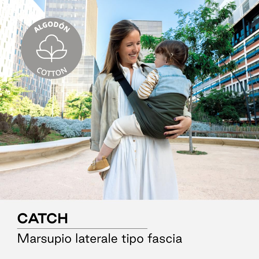 Jané Catch Fascia Portabebè Fianco, Porto Laterale, Regolabile, Ergonomica e Antiscivolo, 100% Cotone, 9-48 Mesi, Verde