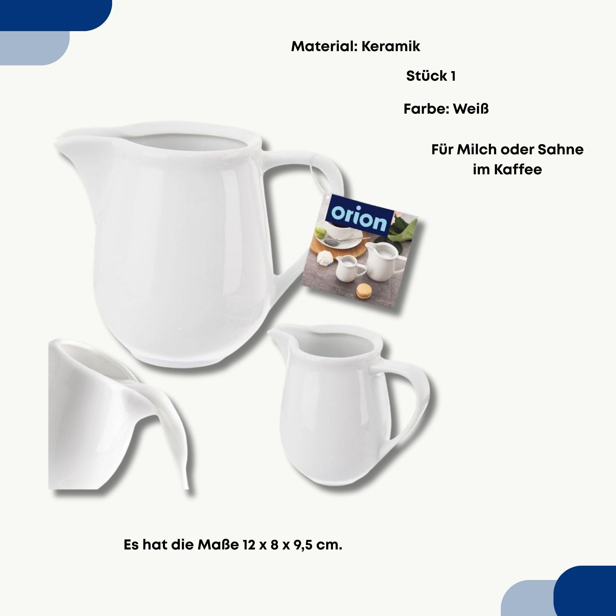 Orion group - Porzellan-Milchkännchen 260 ml - Milchkännchen - Sahnekännchen - Milchkanne Kännchen aus Porzellan - Milk jug - Klein mit Griff - weiß
