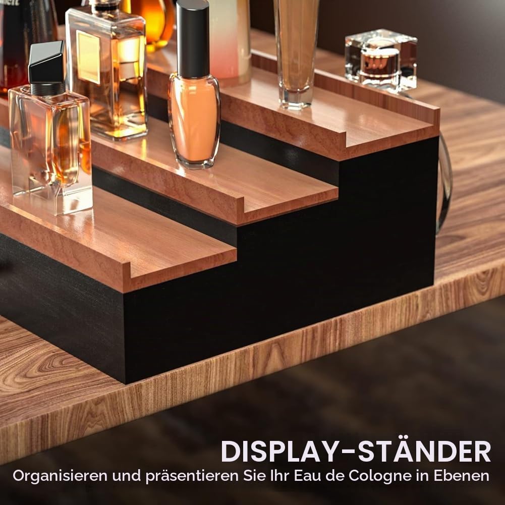 3 Tier Display Ständer, Parfüm Organizer, Abgestuftes Parfümständer Aufbewahrungsbox mit Versteckter Schublade, Parfümhalter Display Riser Regal für Figuren Nagellack Kosmetik