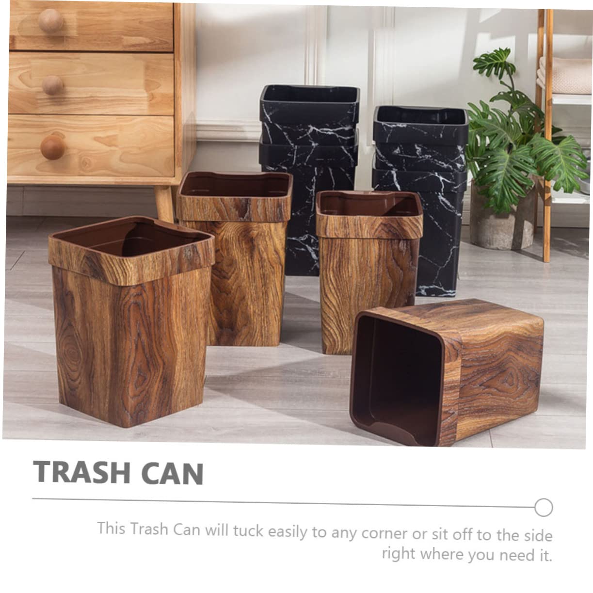 Cabilock Cestino Carta 13l Plastico Effetto Venatura Legno Coffee | Uso Quotidiano, Stile Semplice e Moderno, Design da Ufficio Finitura Naturale