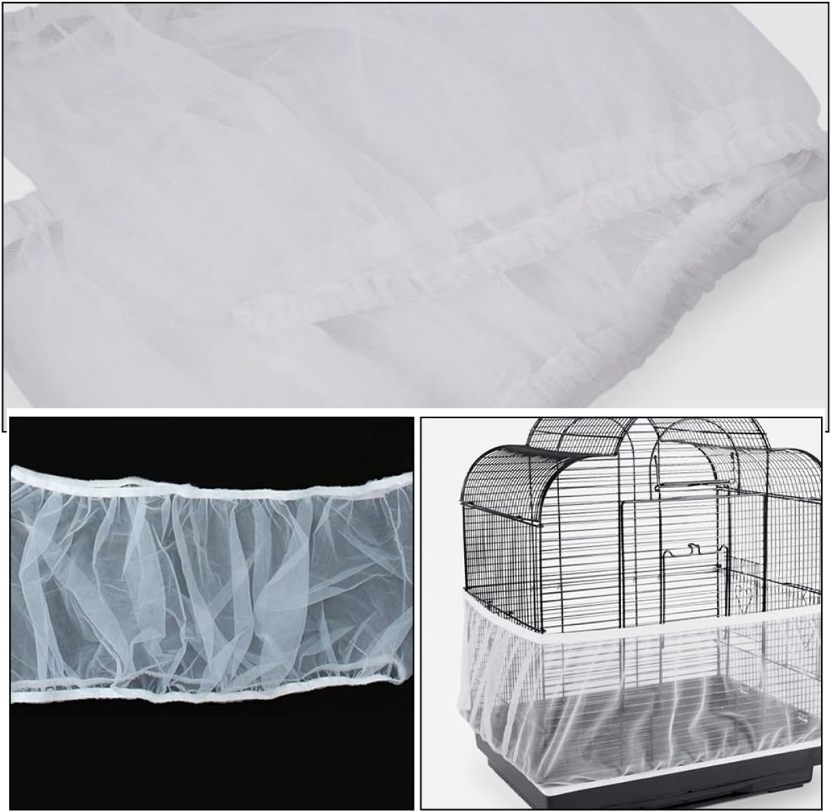 ORFOFE Adjustable Mesh Birdcage Skirt Protective Cover for Parrots Parakeets and Macaws Fit Easy Installation for Indoor and Outdoor Use