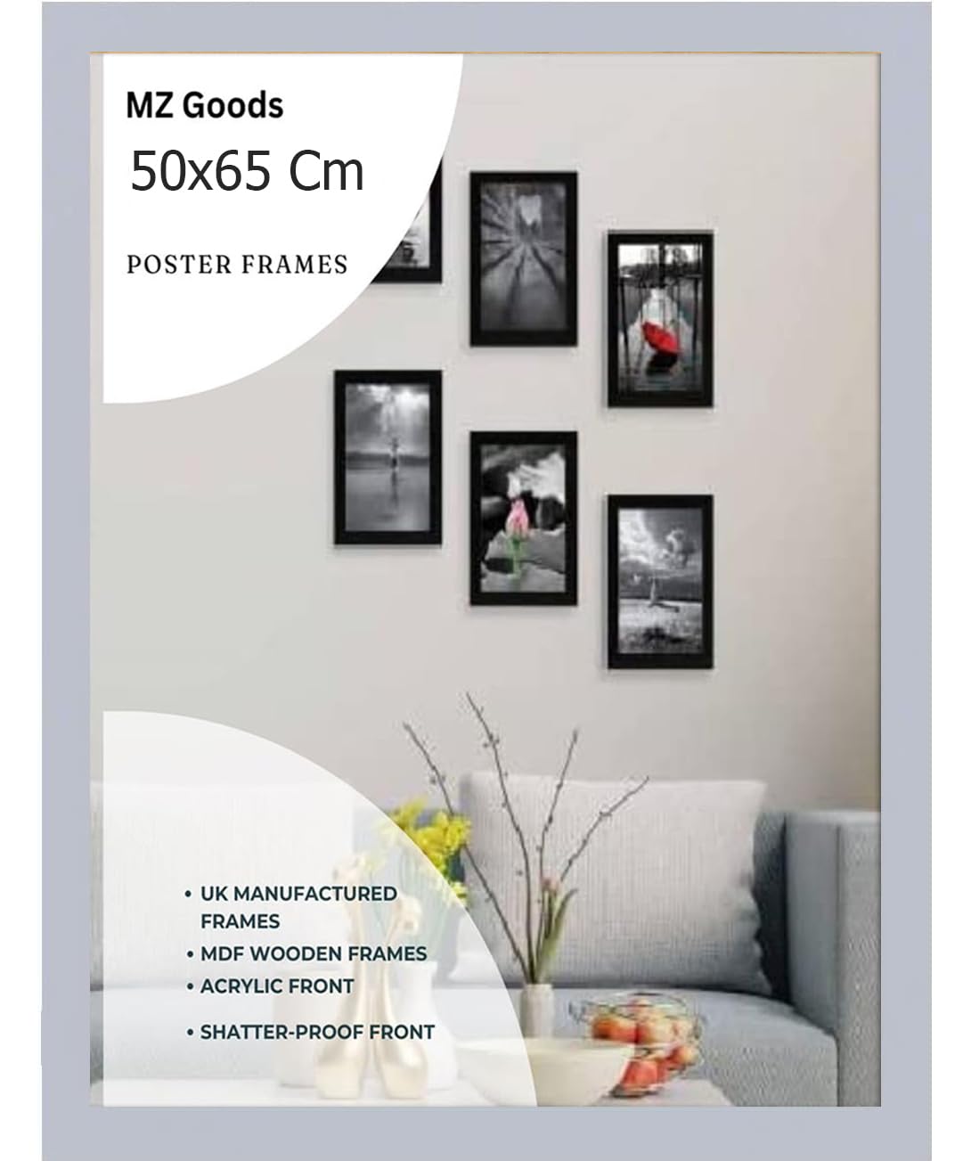 Modern Mdf Wooden Wide Light Grey Frame | 50x65 Cm Poster Frames Durable Sleek Acrylic Front | Jigsaw Puzzle Picture Frames Large Art Display For Home & Office Décor