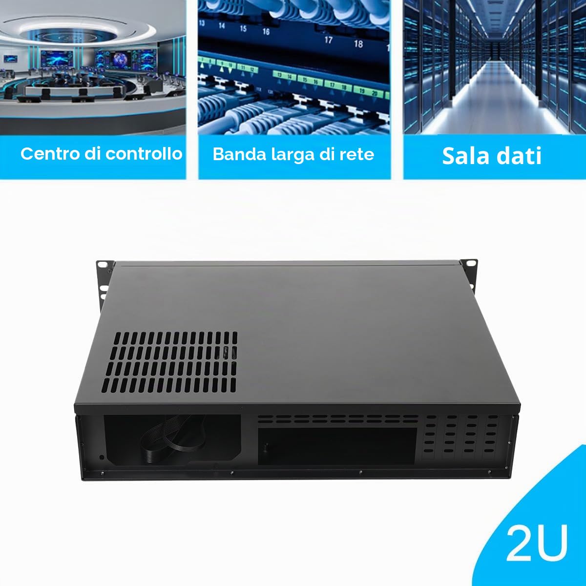 Enclosure per server rack da 14 rack (profondità 35 cm) 2U 2U Rackmount Server Enclosure supporta schede madri Micro ATX/Mini ITX, armadi server a parete stretta con connessione USB 4 slot di