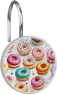 Decoración decorativa para el baño, juego de 12 anillos coloridos con forma de donas de cristal para cortina de ducha