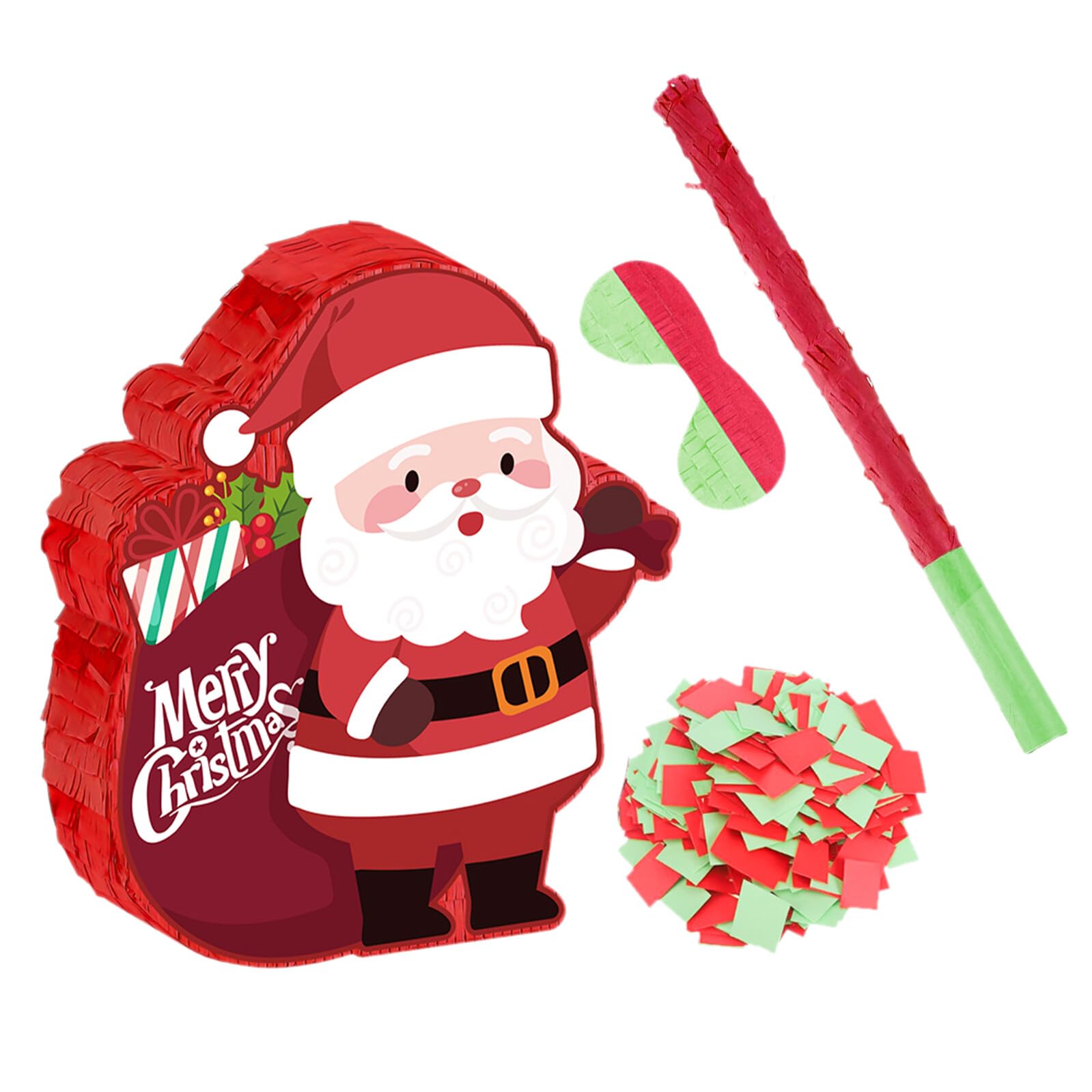 Weihnachtspiñata mit Weihnachtsmann-motiv Groß Hängend Befüllbar Inklusive Stiel und Augenbinde für Familienfeiern und Weihnachtsfeste