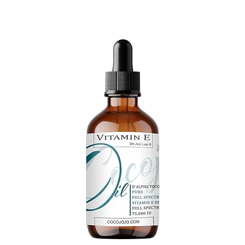 Aceite de vitamina E 100% puro y sin diluir, espectro completo, tocoferol D alfa, 75,000 UI  Vaso y cuentagotas de 4 onzas  para la piel, cabello,