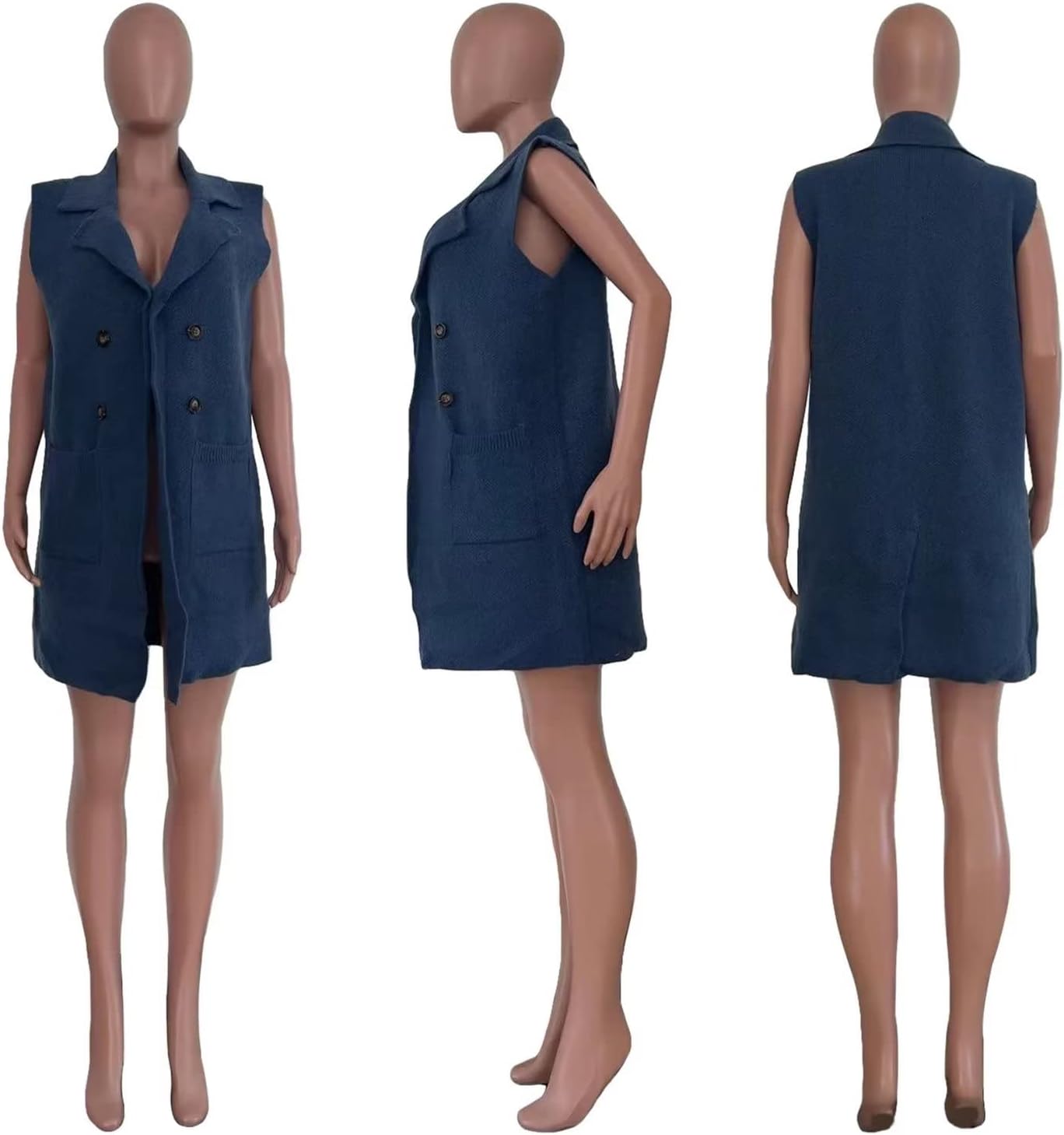 IyMoo Women's Casual Sleeveless Long Sweater Vest Open Front Knit Cardigan Waistcoat with Pockets