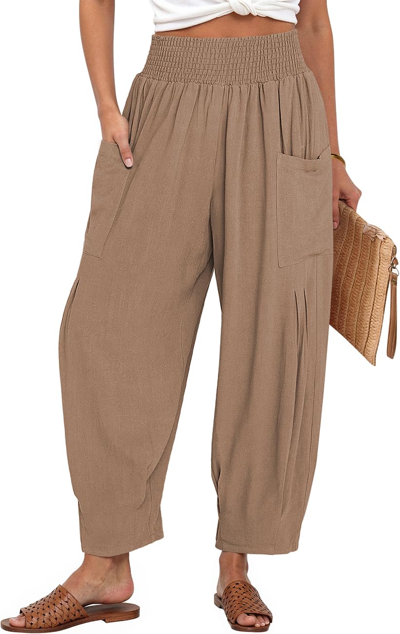 TARSE Women Linen Boho Pants Summer Casual Loose High Waist Cargo Lounge Harem Pant 2025 Beach Travel Vacation Outfits