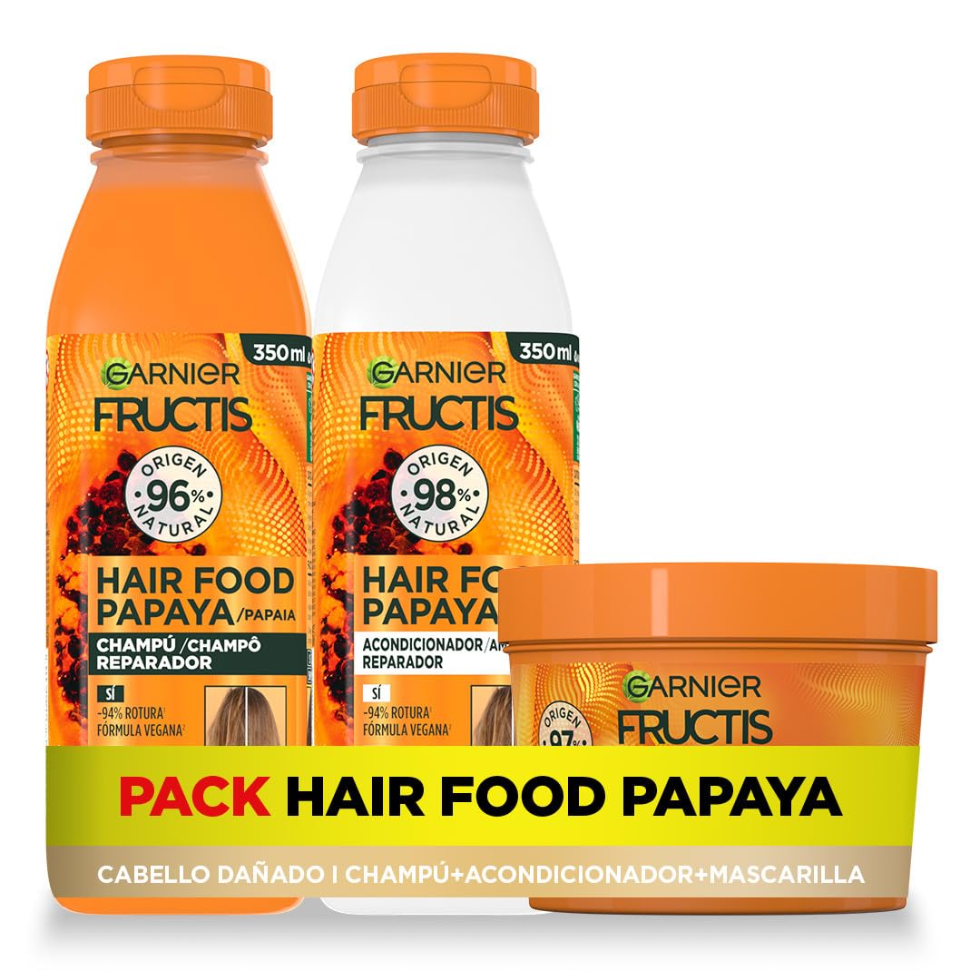 Garnier Fructis Hair Food Papaya Champú Acondicionador Mascarilla Reparación Cabello Dañado 350ml 400ml
