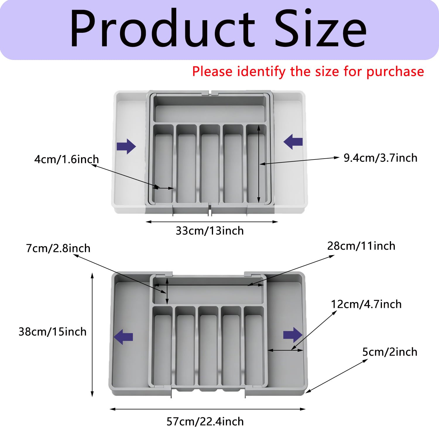 Organizer per cassetti portaposate estensibile, divisori regolabili in plastica, per utensili da cucina, 8 scomparti, 33-57 x 38 cm