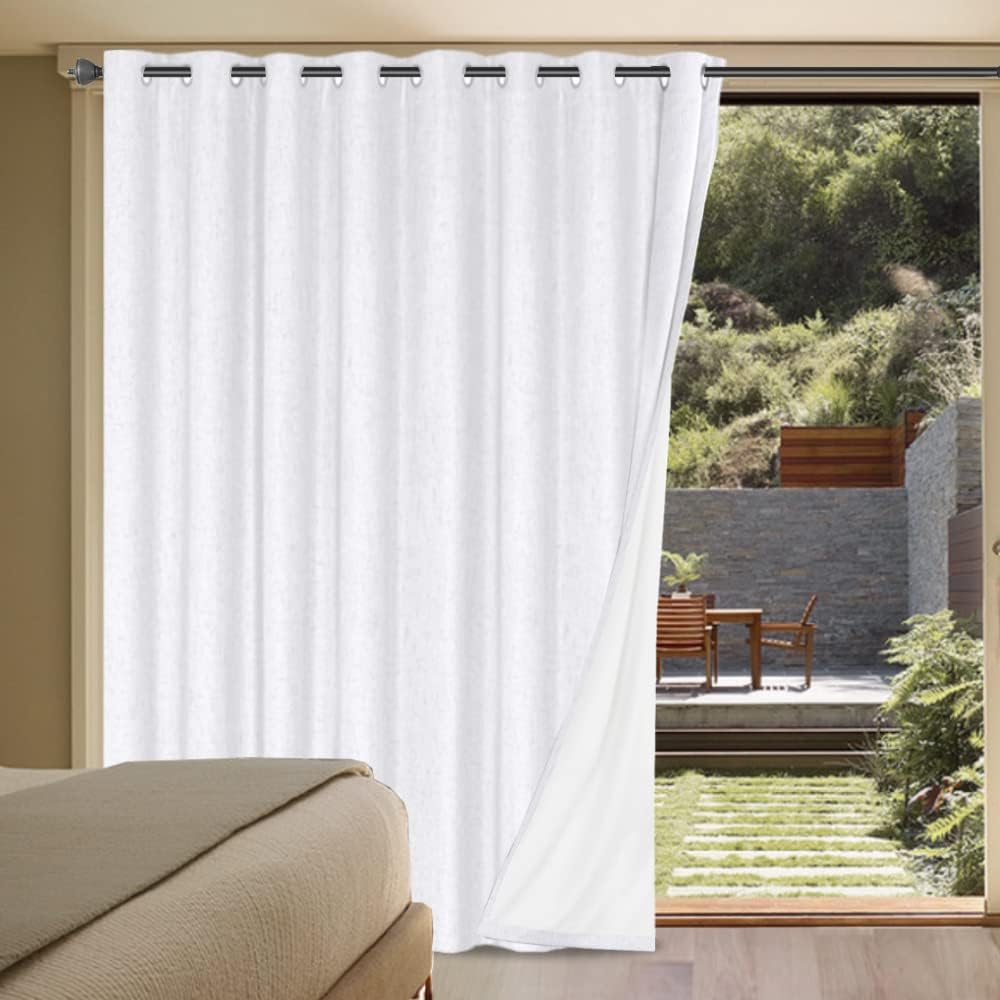 H.VERSAILTEX Linen Blackout Curtains Durable Thick Textured Linen Look 100% Blackout Patio Door Curtain Anti Rust Grommet Extra Wide Sliding Door Curtain Panel, W100 x L84 inch - Pure White 100"W x 84"L (Pack of 1) Pure White