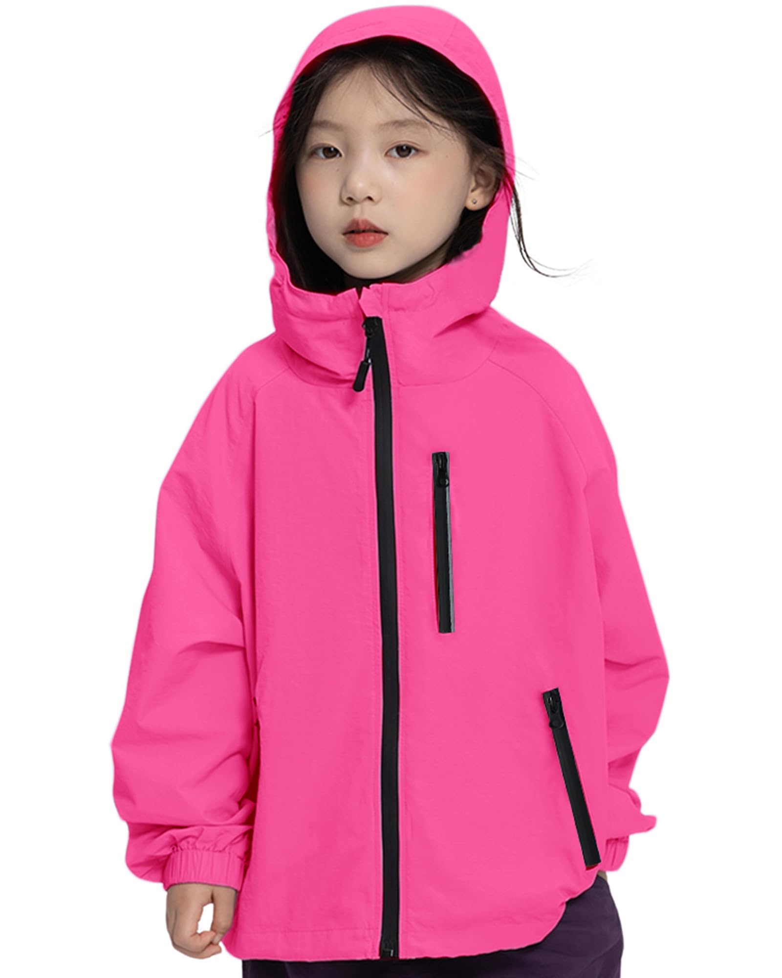 Rolanko Girls Rain Jacket Lightweight Waterproof Hooded Kids Raincoat 6-16