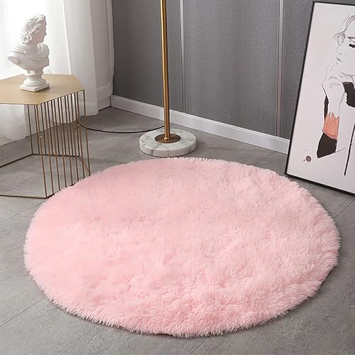 Miniatura 5 de Alfombras redondas rosas para dormitorio, 4 x 4 pies, bonita alfombra de felpa mullida para niños y niñas, decoración de interiores y habitación del