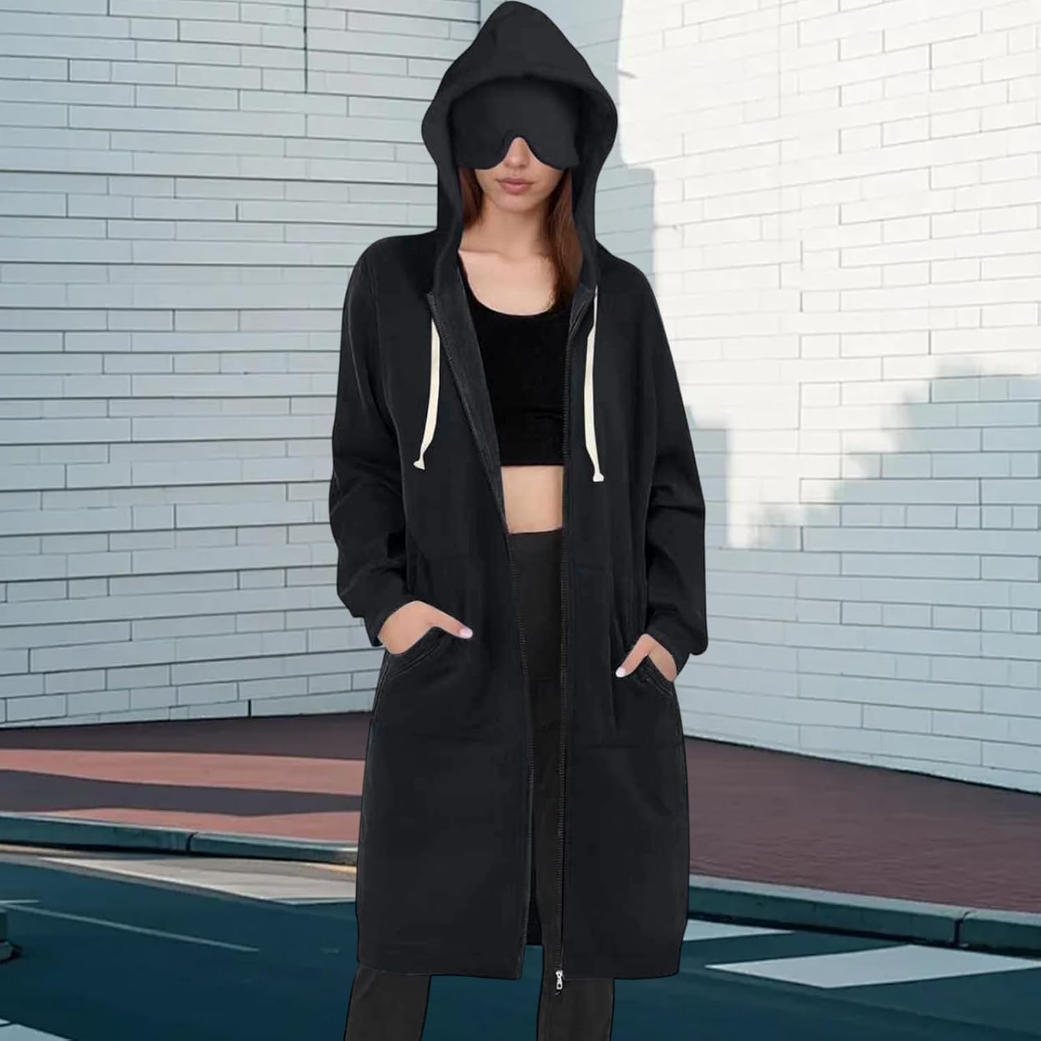 Travel Hoodie for Women with Built In Eye Mask Hidden Pockets Airplane Mode Zip Up Outfits Wearable Blanket Sweatshirt Jacket - Image 2