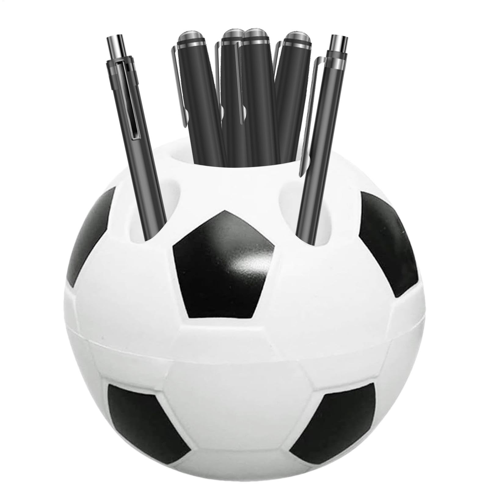 Jlkegfdf Portalápices de fútbol, taza para lápices de fútbol, diseño de forma de fútbol, contenedor organizador de escritorio, decoración de mesa para niños