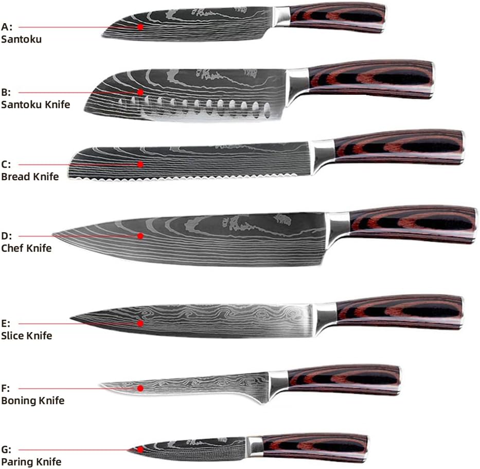 7PCS Kitchen Knife Set, Professional Japanese Chef Knives with High Carbon Stainless Steel Ultra, Sharp Aikido Knife Set for Cooking Meat, Fruits, Vegetables - Image 7