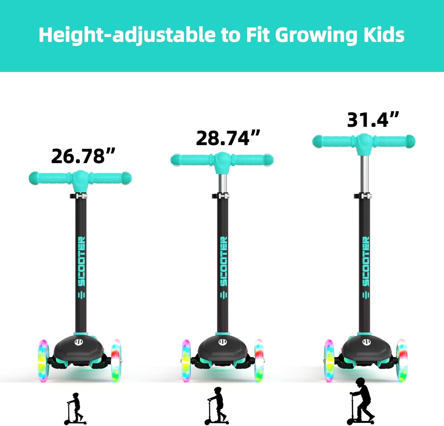 XJD Toddler Scooters for Kids 3-8, 3 Wheel Scooters for Kids 110lbs, LED Light-Up Wheels and Side, 3 Adjustable Height, Lean-to-Steer, Birthday Gift Toy for 3-8 Year Old Girl Boy