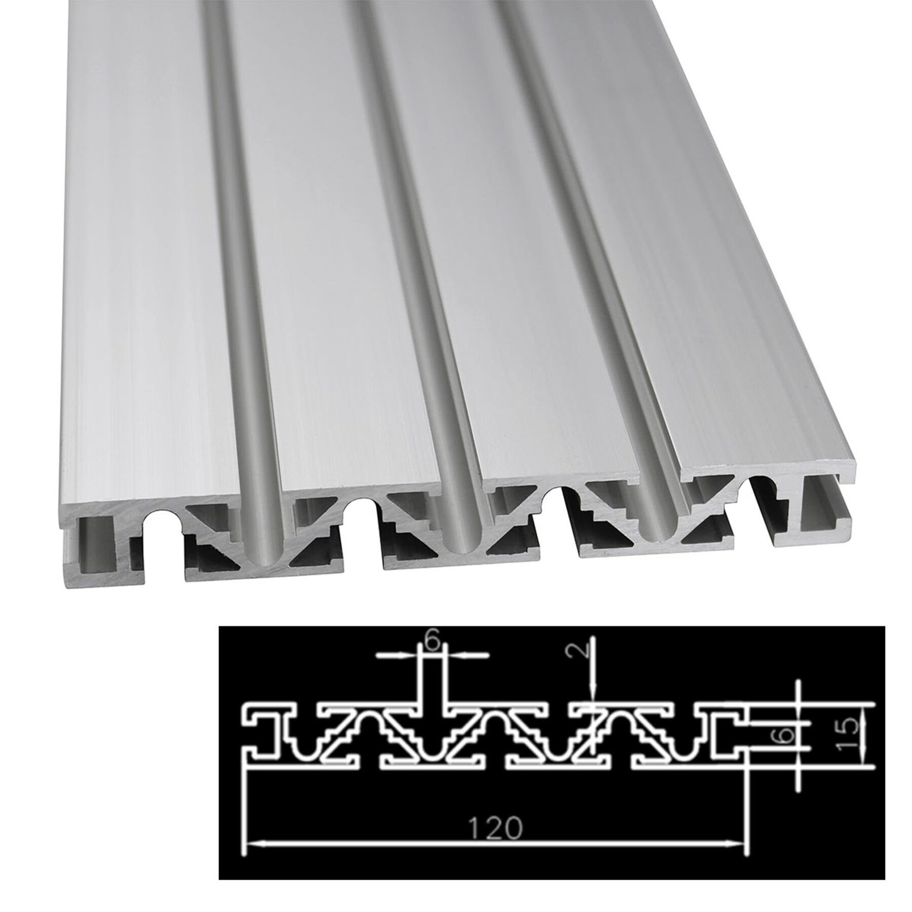 Perfil de aluminio 120 x 15 L, 1 pieza 1000 mm 15120 plata anodizado perfil de aluminio 120 x 15 mm perfil de montaje perfil de construcción longitud estándar 1000 mm