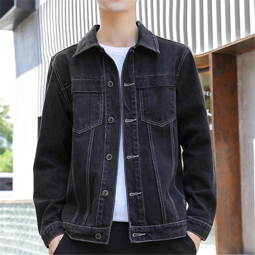 Black Denim Jacket Male Spring And Autumn Trend Loose Clothes(5XL code)