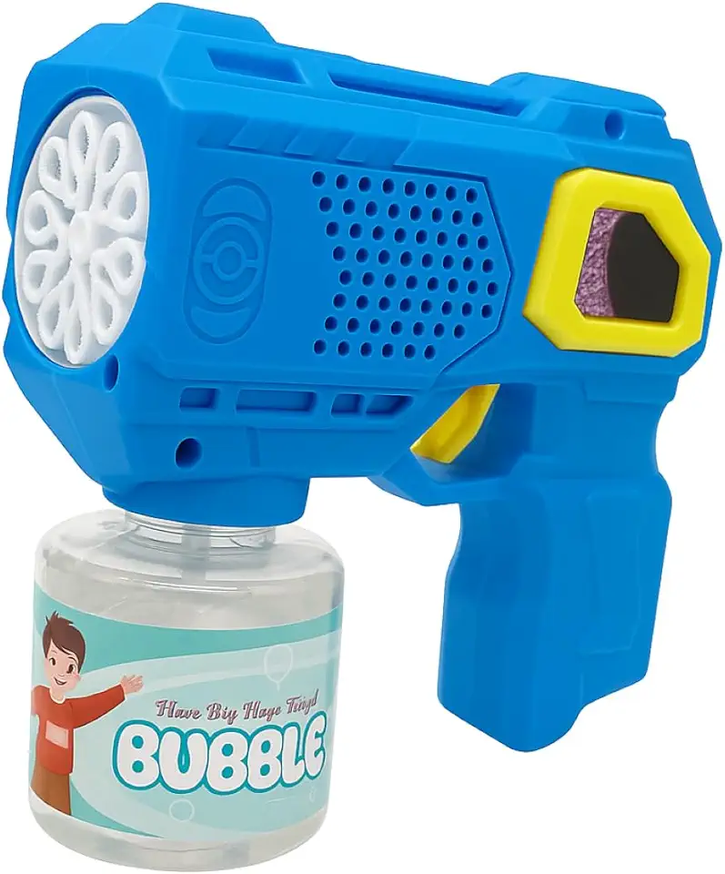Pistola de Bolhas de Sabão Infantil Automática com Luz LED e Múltiplas Saídas Tanque Recarregável, Fácil de Usar, Plástico Resistente – Diversão para Festas e Brincadeiras ao Ar Livre (Azul)