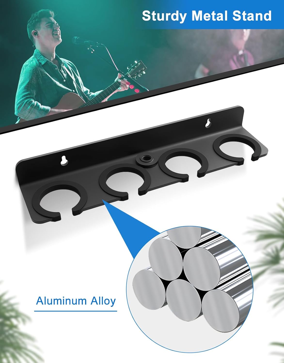 Multi Microphone Holder for Wired and Wireless Mics, Hold Up to 4 Mics, Multiple Mic Organizer Storage for Mic Stand, Rubber Padding/Wall Mounted or Mounted to 5/8"-27 or 3/8"-16 threaded Stands