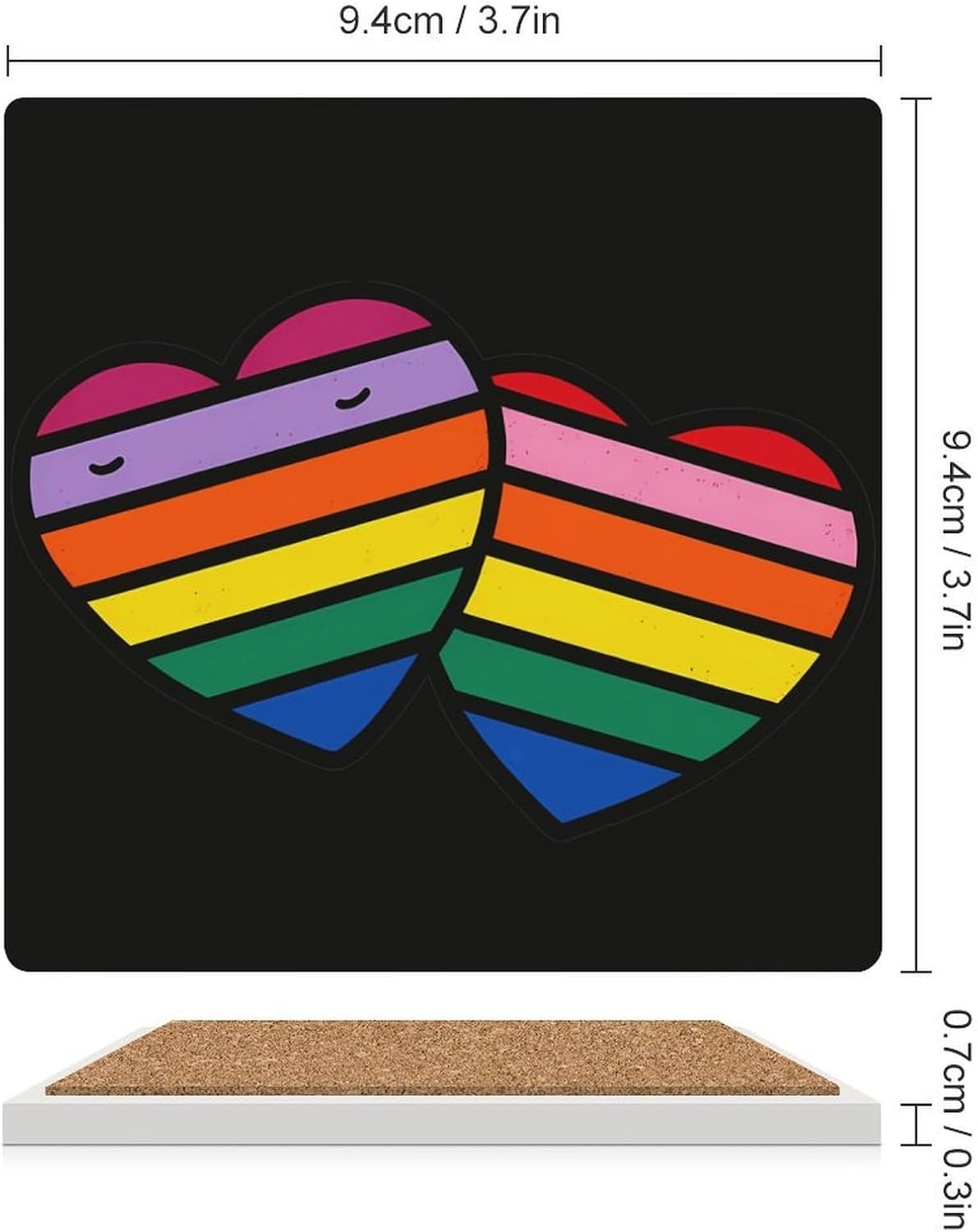 Rainbows Heart Coaster for Drinks Square Ceramic Table Coasters Stone Mat Crafts 6PCS Home Kitchen Decor