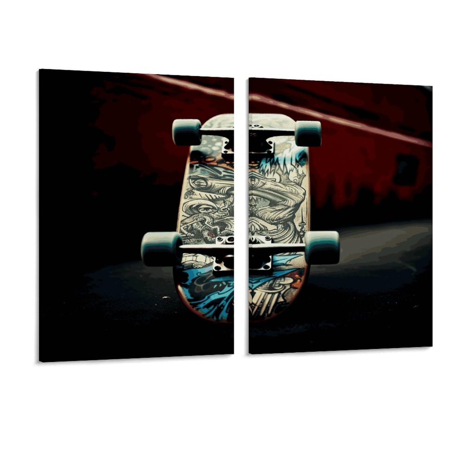 Adfgyerh Style Skate Boards Wall Art，Canvas Material Bright /Wall Decor Of 2, Each 16X12 Inch -Wall Art Set For Living Room Bedroom Gallery Office Home Décor