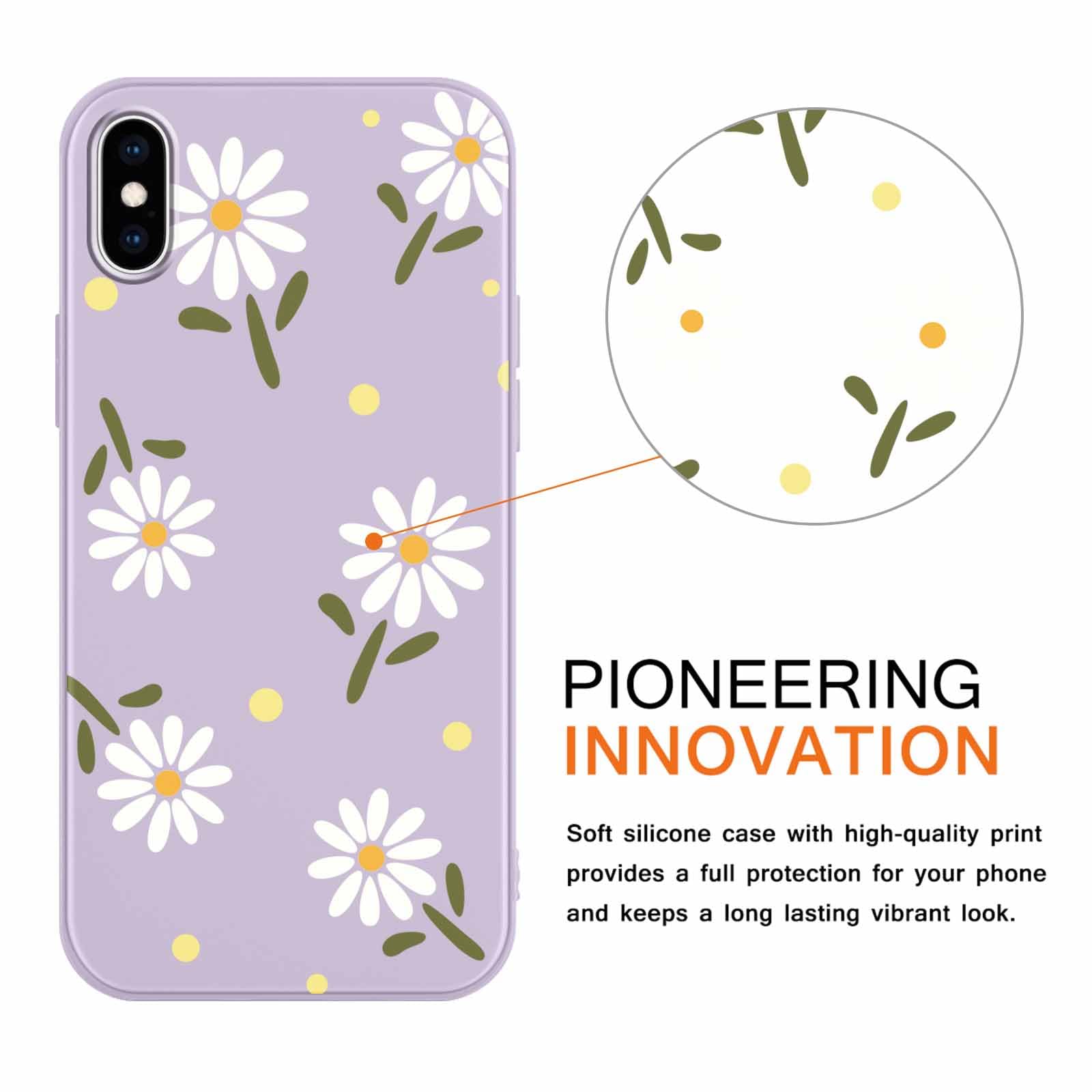 Yoedge 2 Pack Cute Flowers Print Suitable for iPhone XS/X 5.8" Phone Case, Floral Daisy Aesthetic Pattern Shell Soft Silicone TPU Shock-Absorbing Smile Cover for Women and Girls — view 2