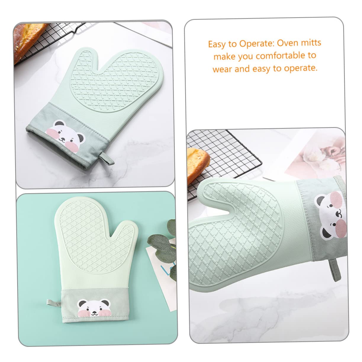 BESTYASH 2Pcs Heat Resistant Oven Mitts Thickened Cooking Gloves Scald Non Slip Design for Baking Microwave Use