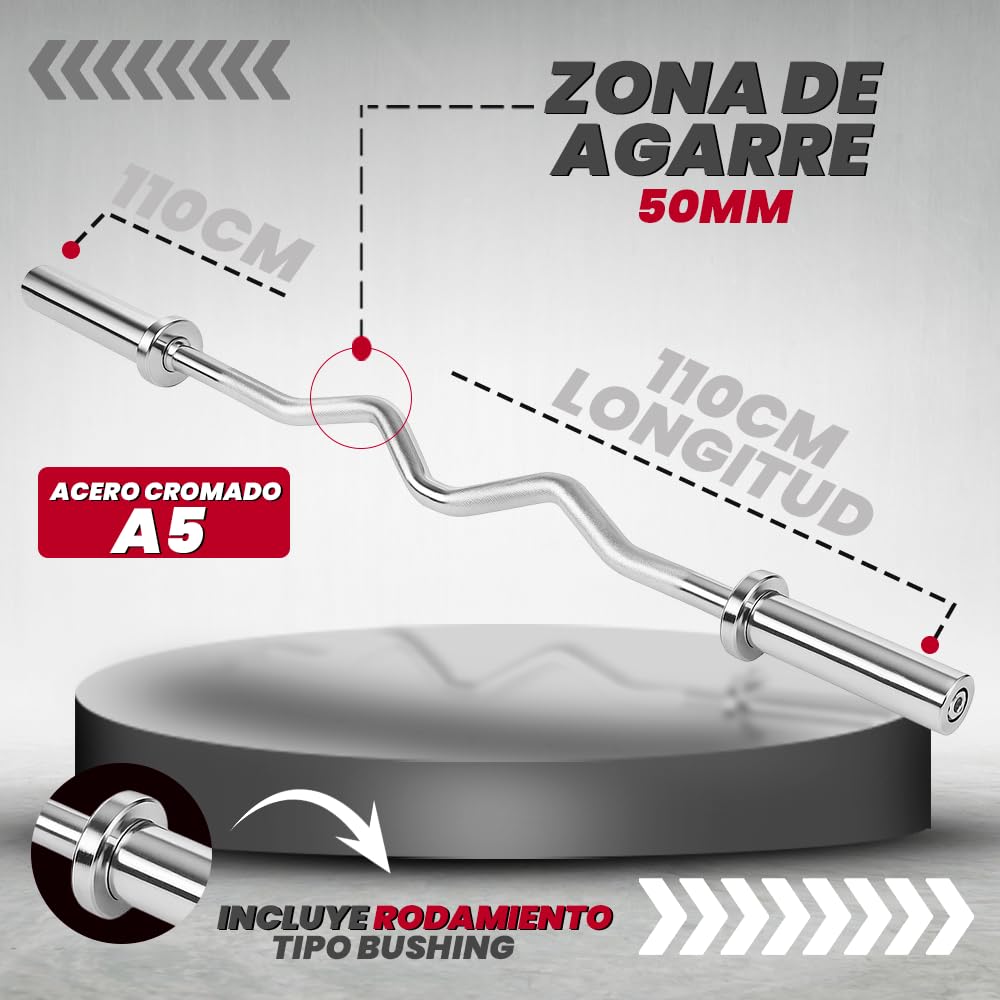 Barra Olímpica Z Viok Sport - Barra Curva para Bíceps, Tríceps y Musculación - Compatible con Discos Olímpicos
