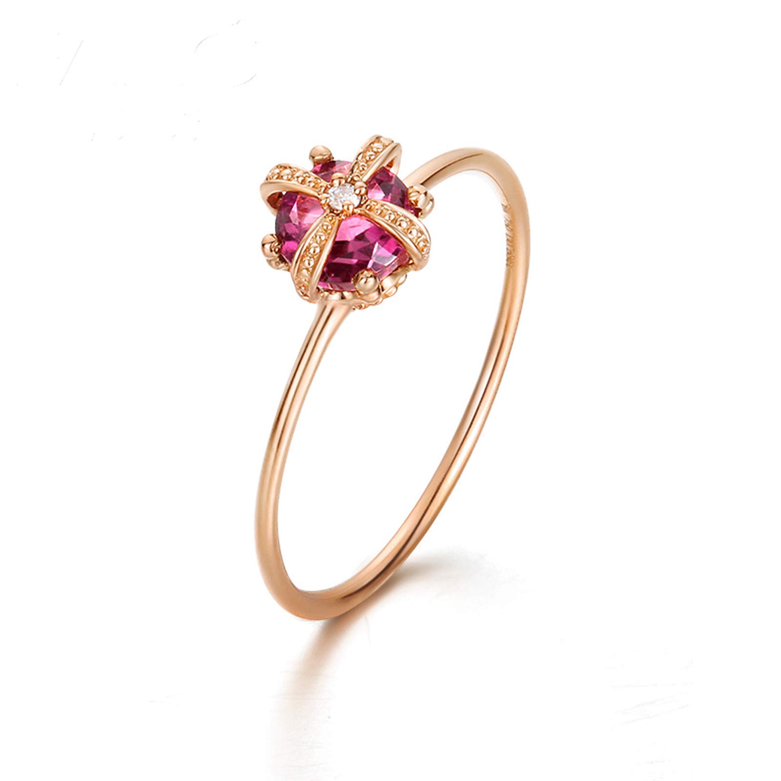 AMDXD Anillo de Oro 18K, Anillo Boda Compromiso Cruz Diseño con Redonda Turmalina 0.48ct, Oro Rosa, Tamaño 4 to Tamaño 11 (Perímetro: 47mm~ 65mm)