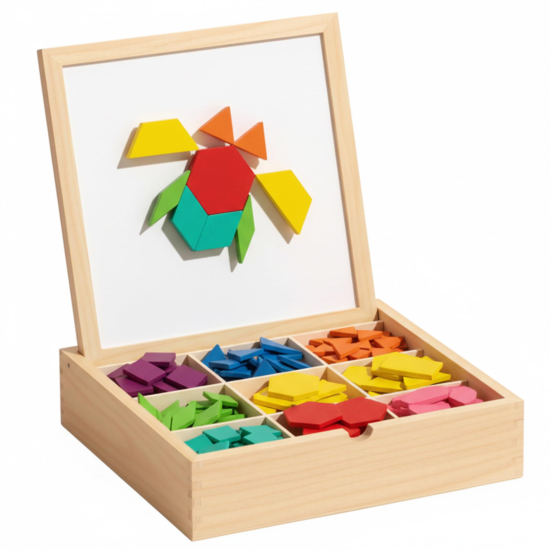 Rompecabezas Tangram, Rompecabezas magnéticos de Madera con Tarjetas de diseño, Juguetes de Aprendizaje para niños de 3 a 8 años, de geometría Tangram, 220 Piezas