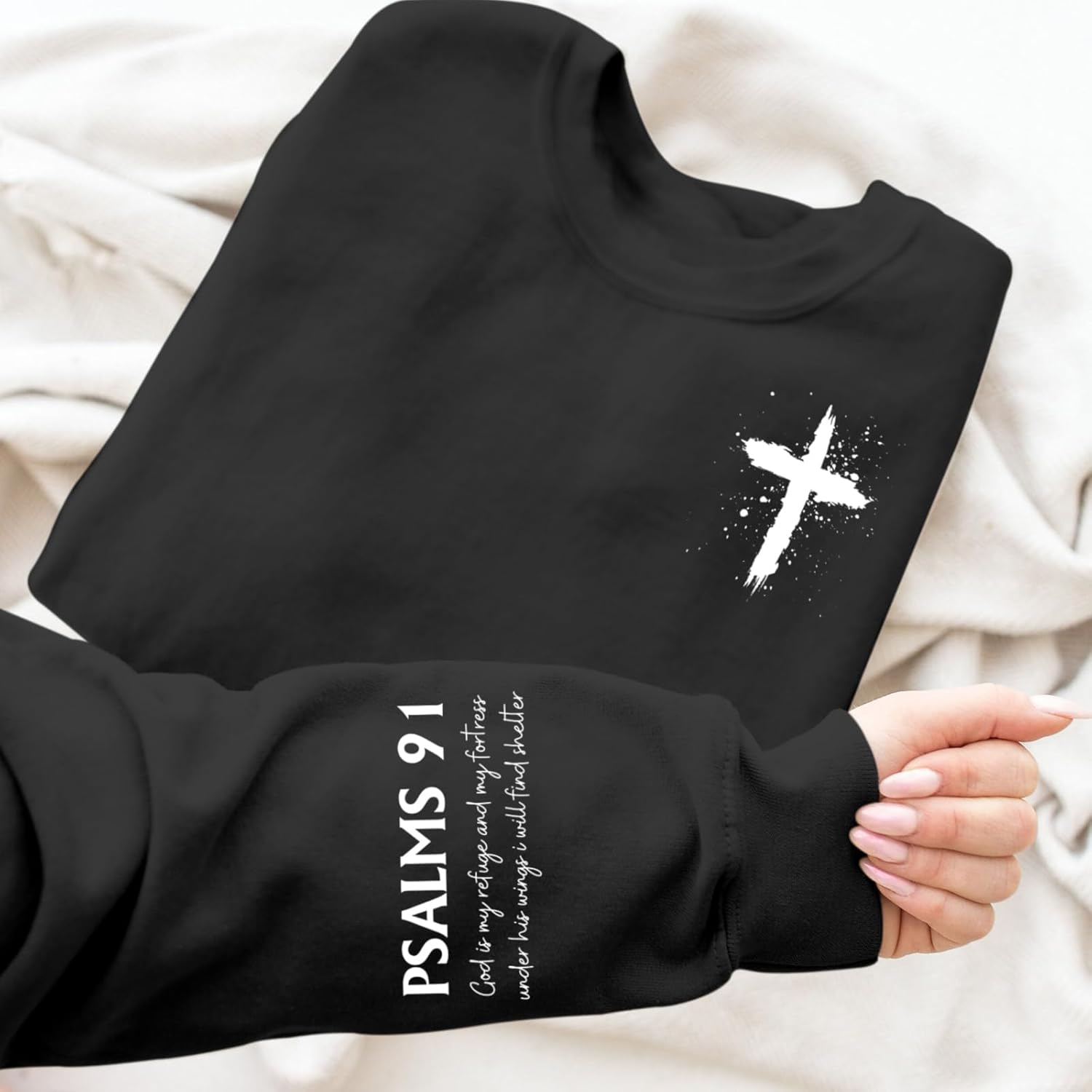 Women Christian Sweatshirt Psalms 91 Jesus Hoodie Religious Faith God Shirt Bible Verse Inspirational Pullover Tops - Image 2