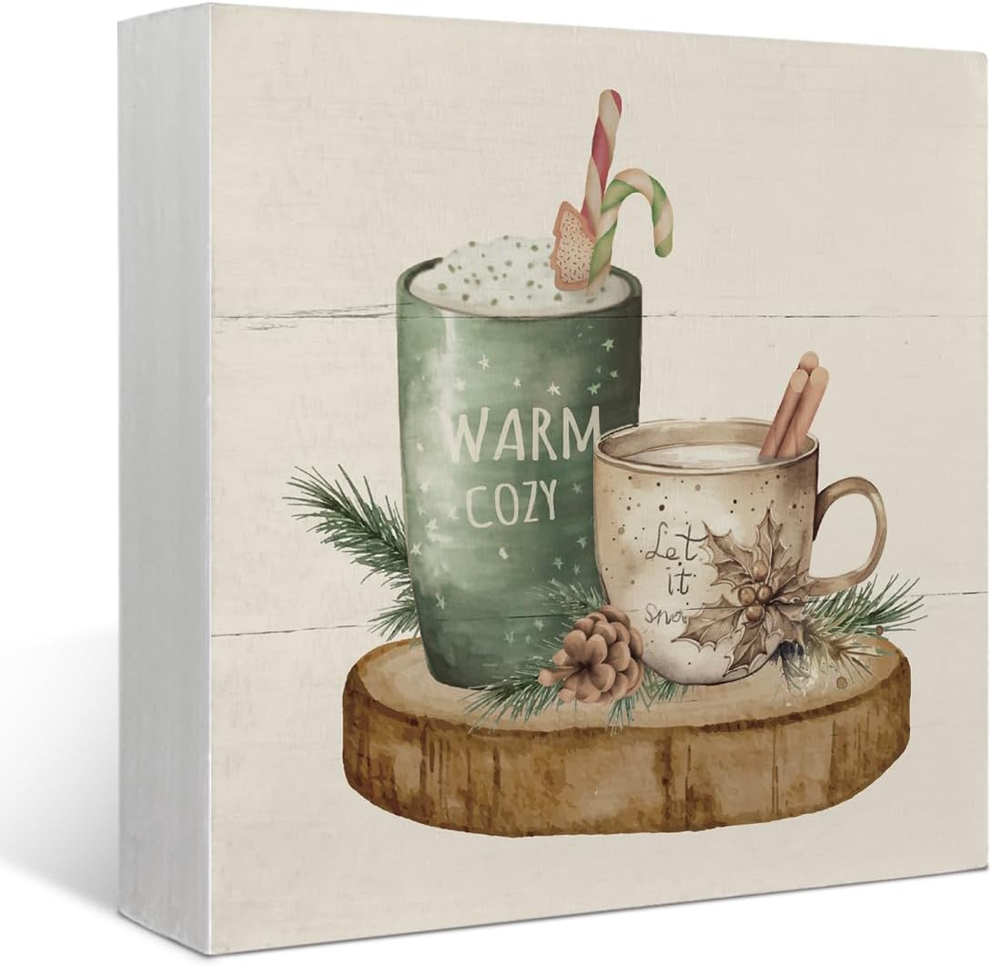 Christmas Decorations, Cute Room Decor Table Wood Box Sign, Warm and Cosy Let It Snow, Christmas Decorations Indoor, Farmhouse Rustic Wood Block Plaque for Home Desk Bedroom Decor 5×5 Christmas Decorations, Cute Room Decor Table Wood Box Sign, Warm and Cosy Let It Snow, Christmas Decorations Indoor, Farmhouse Rustic Wood Block Plaque for Home Desk Bedroom Decor 5×5
