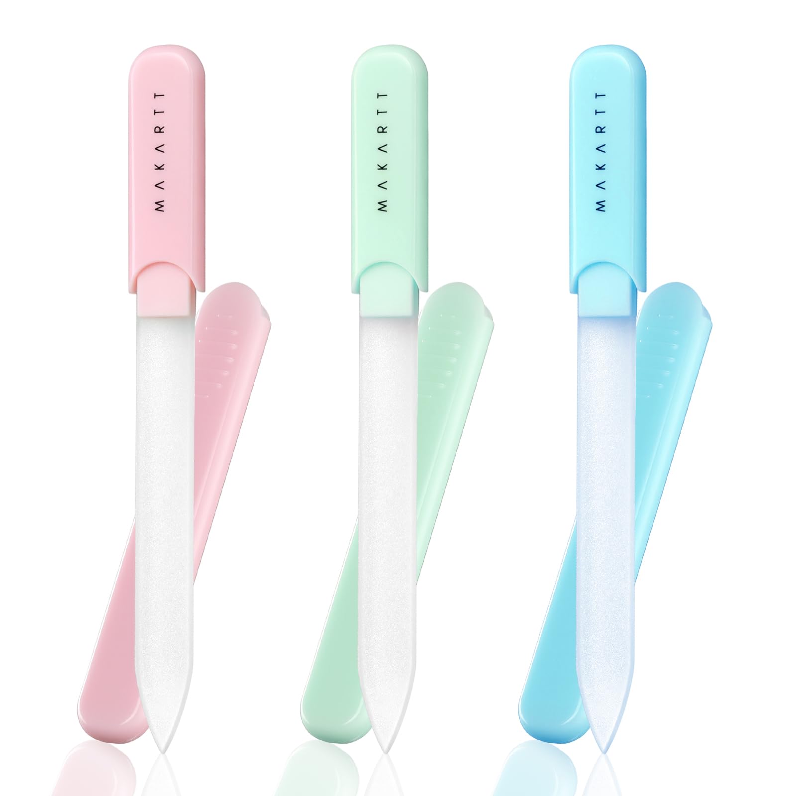 Makartt Limes à ongles - Limes en verre pour ongles naturels, polissoirs réutilisables double face sablés avec étui pour une forme et une finition lisses, coffret cadeau manucure portable, 3 pièces