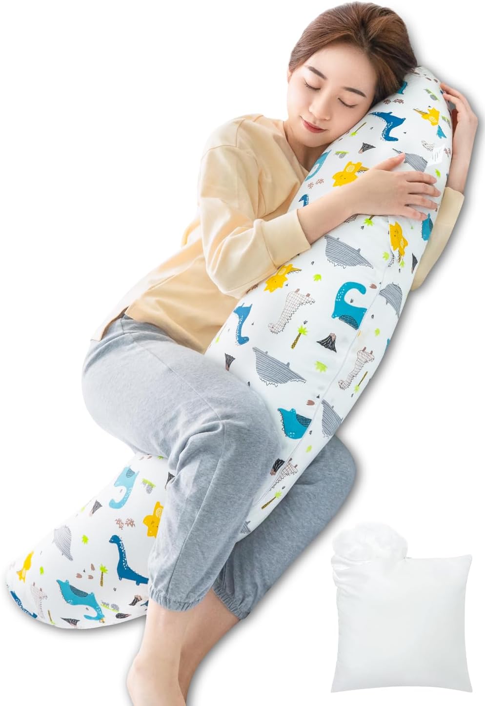 Body Pillow, Sleeping Pillow for Pregnant Women, Nursing Cushion, Pregnancy, Maternity, with 7.1 oz (200 g) Supplementary Cotton Filling, Easy to Sleep on Sides, Cotton Cover, Washable