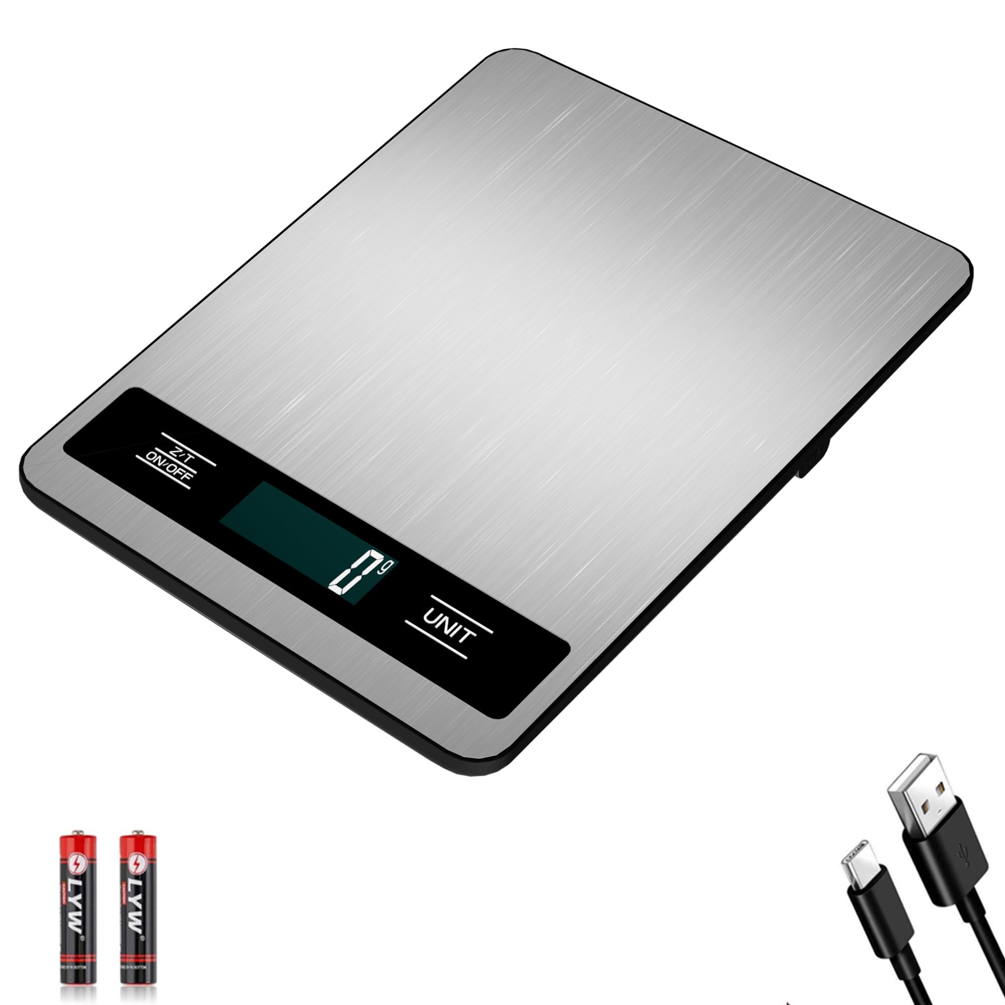 Báscula digital de cocina, 33 lb/15 kg de peso de alta capacidad para hornear, cocinar y preparar comidas, precisión de 1 g, 6 unidades con función de tara, recargable por USB (estilo B)
