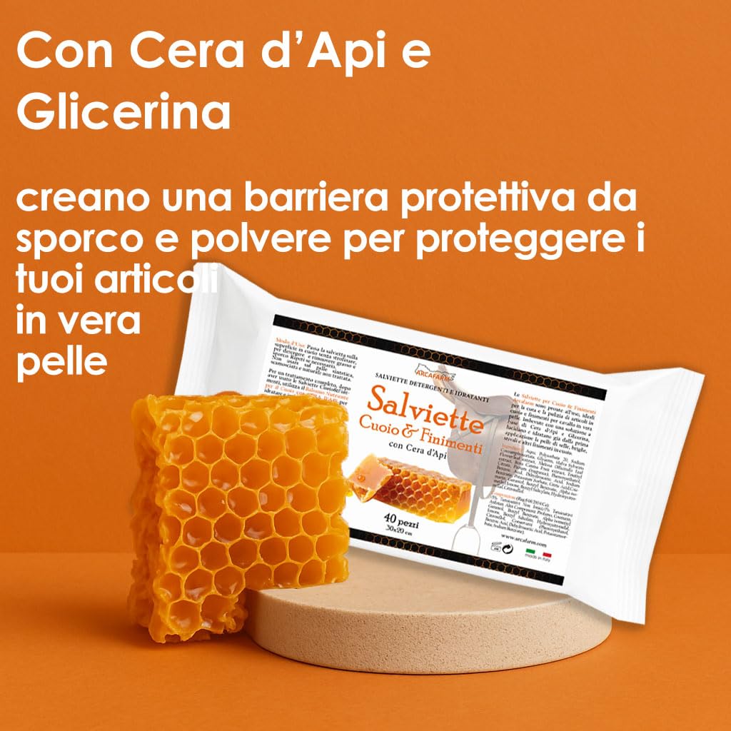 Salviette per Cuoio e Finimenti SAPOWIPE profumo Miele e Cera d'Api Arcafarm 40 Pezzi - Pulizia senza Acqua per pelle e cuoio, Selle, stivali e accessori Equitazione, azione idratante e nutriente